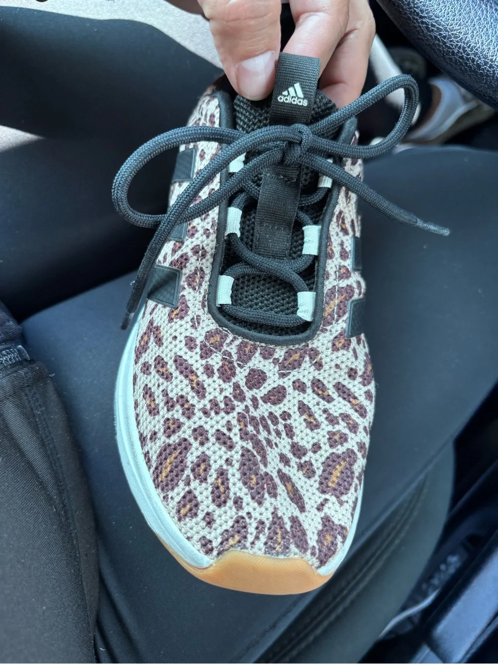 Adidas Girls Leopard-Print Athletic Sneakers - Black & Brown size 2.5